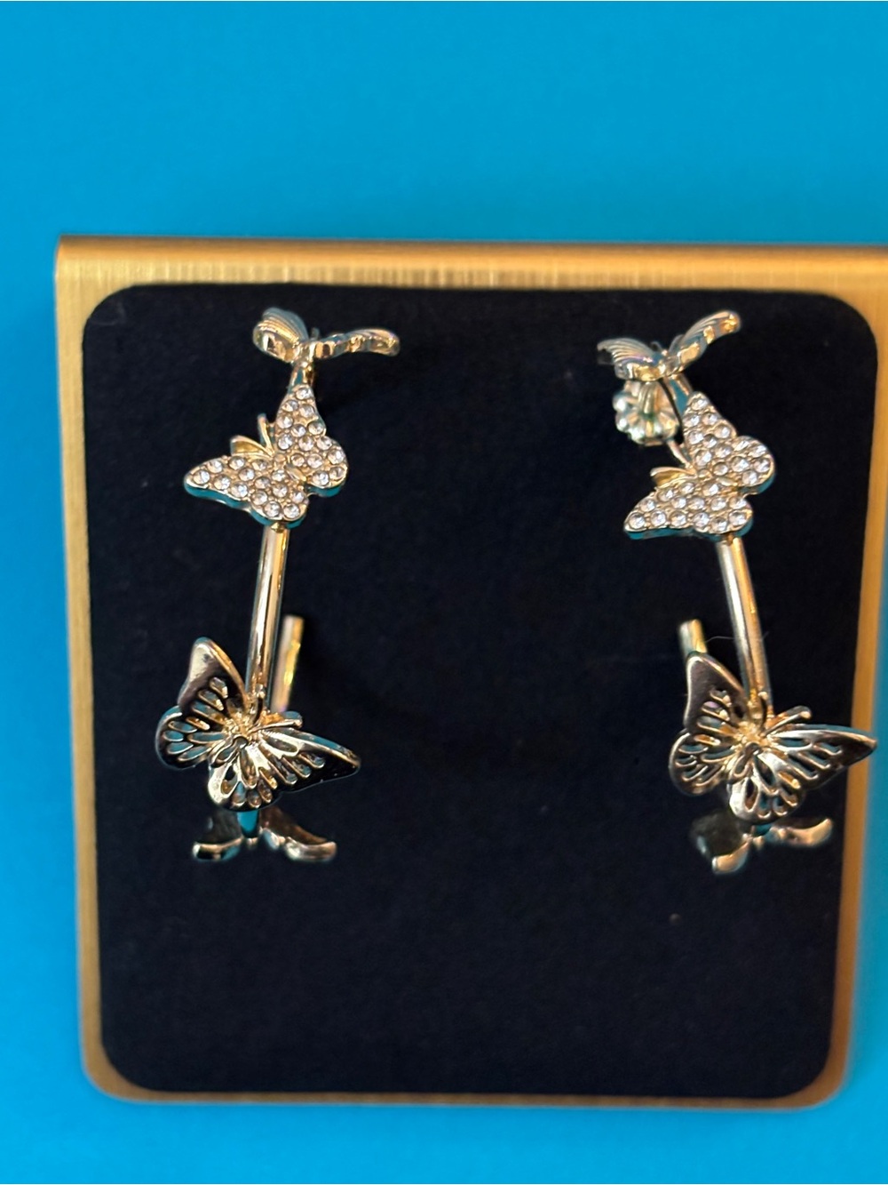 Gold Butterfly Crystal Drop Earrings